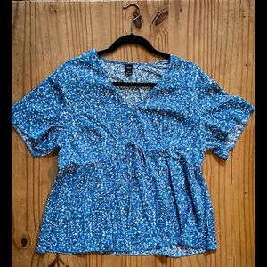 Blue Floral Knot Peplum Blouse, SHEIN 1X (14)